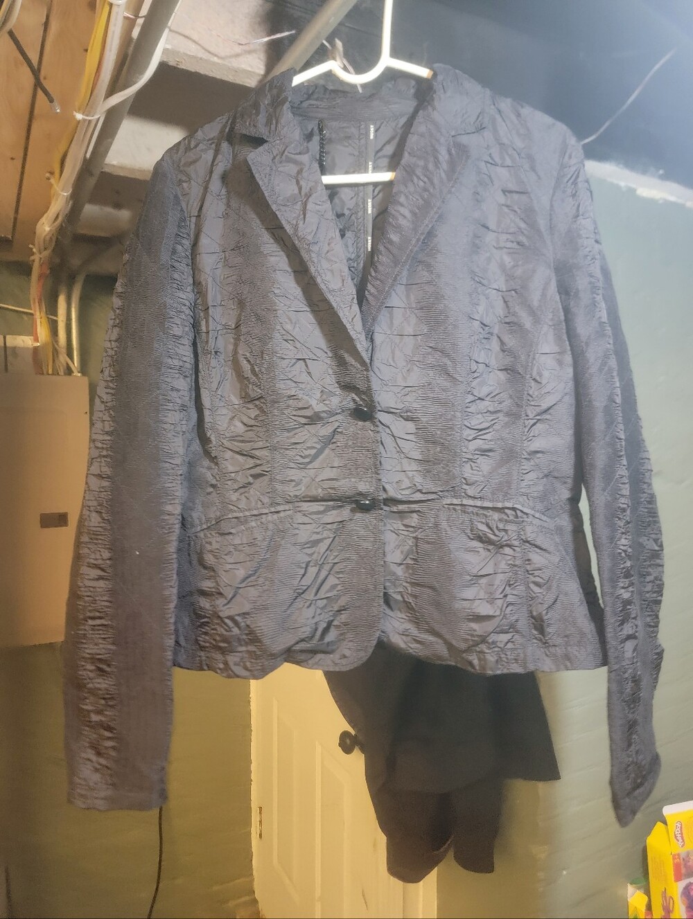 Husky Italy Black Crinkle Nylon Quilted Blazer Jacket Size 48